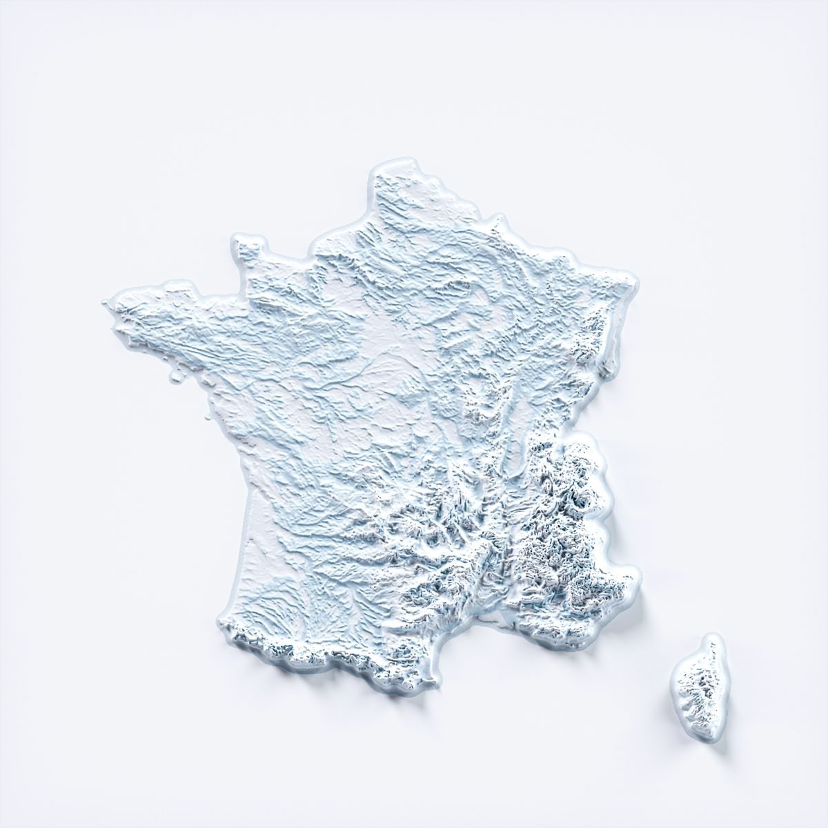 Carte de France en relief — EXTER3D intervient partout en France, Corse comprise